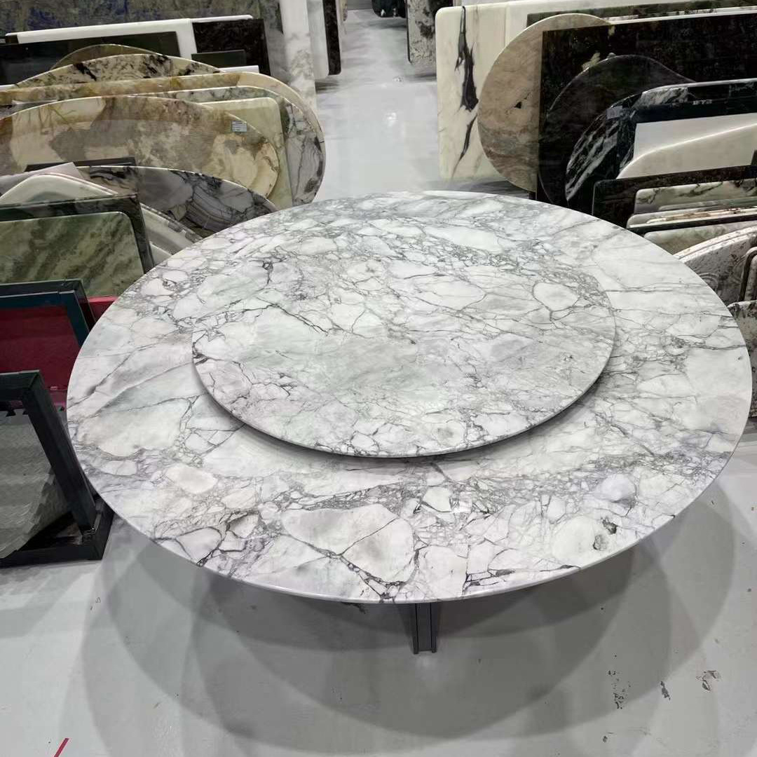 巴西鱼肚灰餐桌天然大理石圆形餐台现代奢石电视背景墙-阿里巴巴