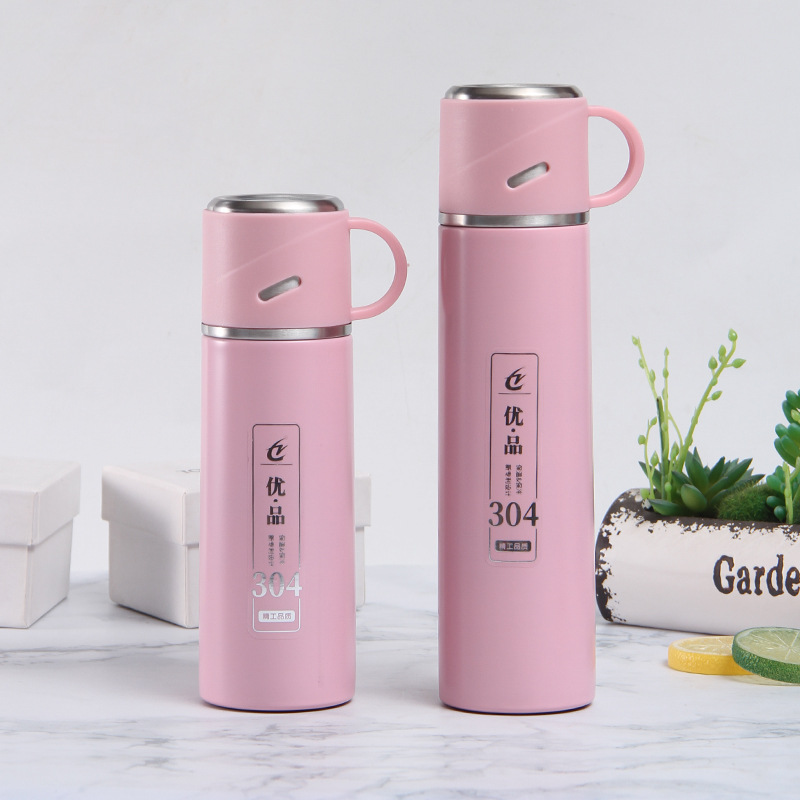 Stainless Steel 304 Vacuum Thermos Cup One Cover Dual-Use Portable Water Cup Men's and Women's Business Bullet Portable Gift Cup