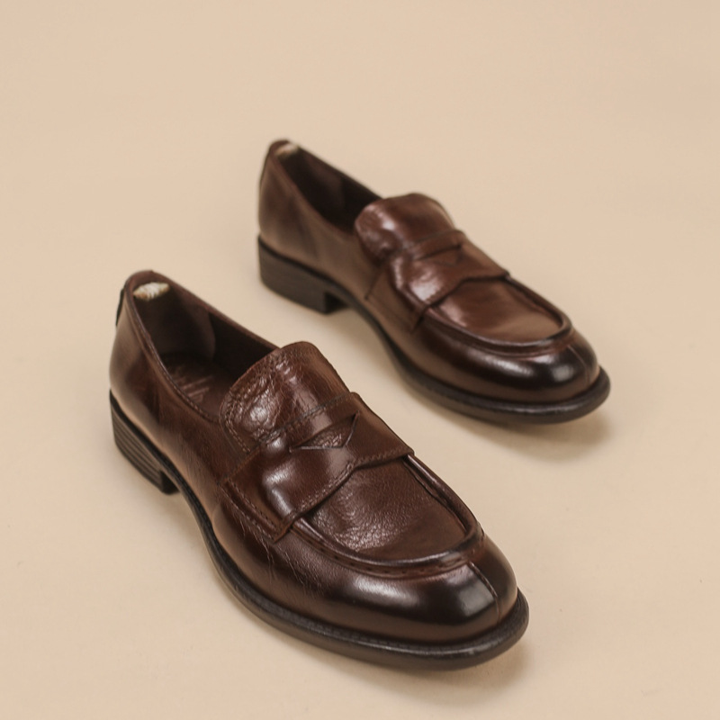 新升级意大利高品质经典百搭做旧中性休闲福乐小皮鞋-阿里巴巴