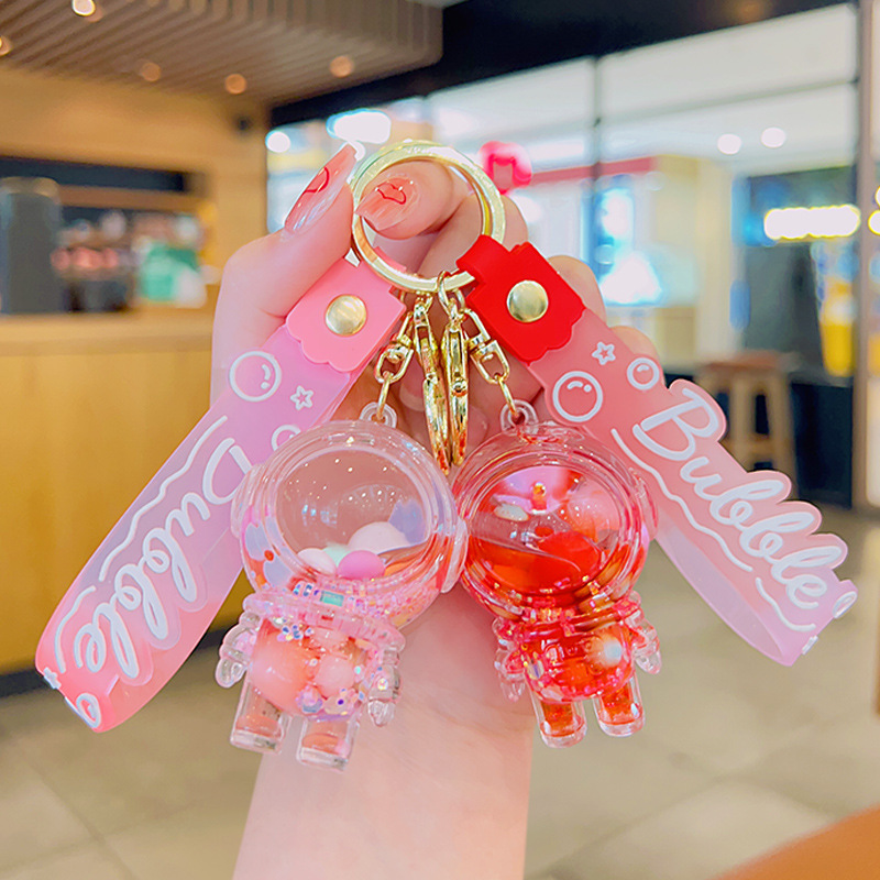 Sugar Bean Spaceman Quicksand Bottle Oil Keychain Online Celebrity Schoolbag Pendant Doll Cute Couple Ornaments Key Chain