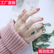 韩版个性简约钛钢玫瑰金戒指女情侣对戒指环食指关节细款小指尾戒