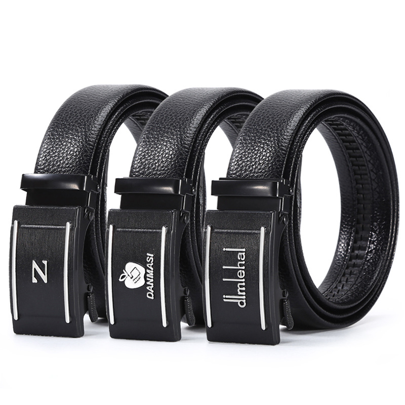 men‘s leather belt belt automatic buckle trouser belt lead business korean fashion letter buckle pants belt stall supply wholesale