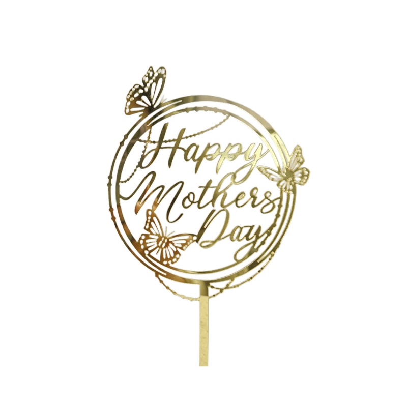 Cross-Border Mother's Day Acrylic Cake Decoration Card Butterfly Flower Mother's Day Cake Decoration Cake Inserting Card