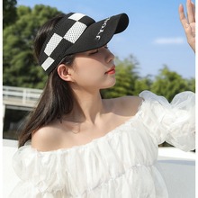 夏季新款空顶帽跑步运动棒球帽棋盘格针织透气防晒帽子ins韩版潮