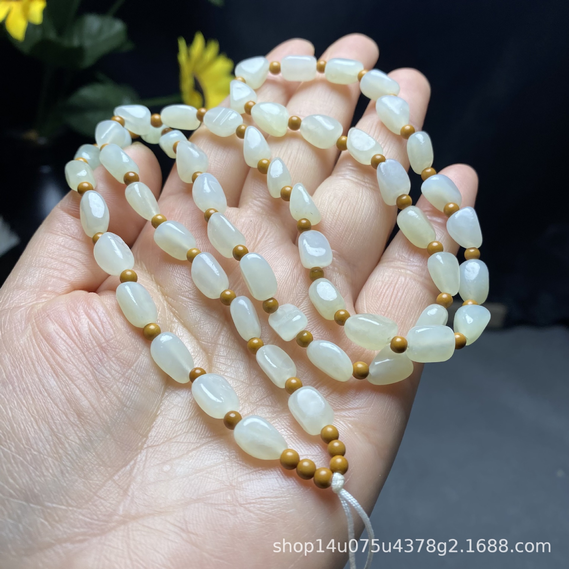 新疆和田玉随形珠链编织款不规则玉珠吊坠绳挂绳玉石绳珠链子