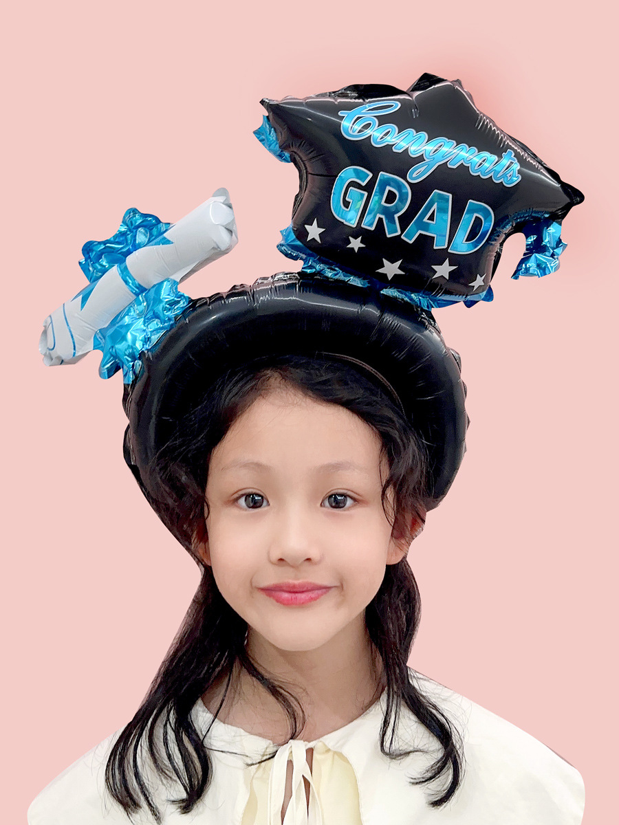 Earth Balloon Doctor Graduation Cap Long Hair-Hoop Headband Aluminum Film Balloon Push Graduation Ceremony Activity Decoration Supplies