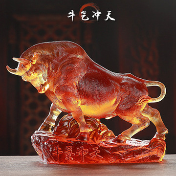 真琉璃生肖牛摆件牛气冲天居家客厅办公桌面装饰商铺开业乔迁送礼