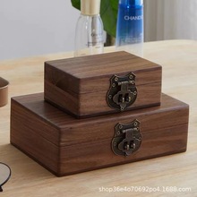复古木纹翻盖带锁木质盒家用桌面迷你小型收纳首饰杂物木质盒