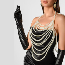 欧美多层珍珠身体链body chain时尚夸张项链复古披肩高级性感礼服