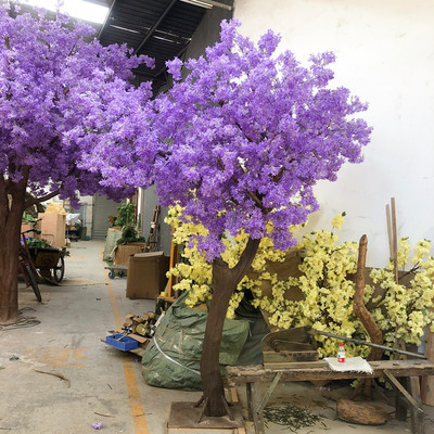 定制大型玻璃钢紫色仿生树假树室内橱窗装饰造景仿真樱花树蓝楹花