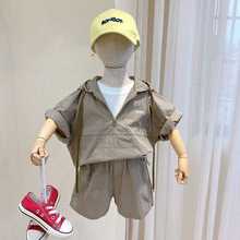 男童夏装短袖套装2024年新款韩版中小童宝宝舒适洋气带帽两件套潮