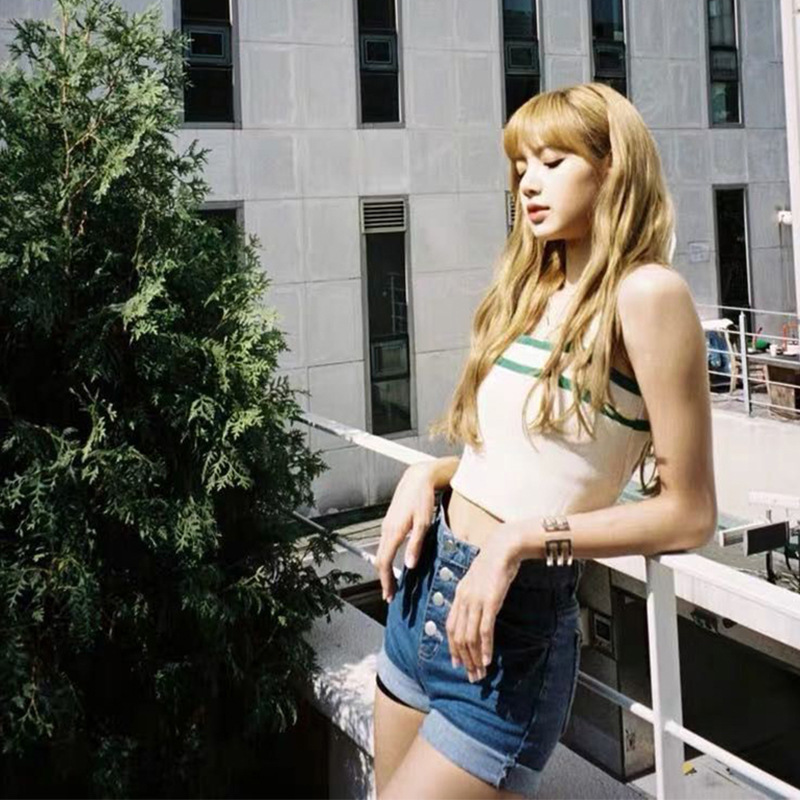 lisa同款2021年新款夏白色针织吊带小背心韩版显瘦高腰短款上衣女