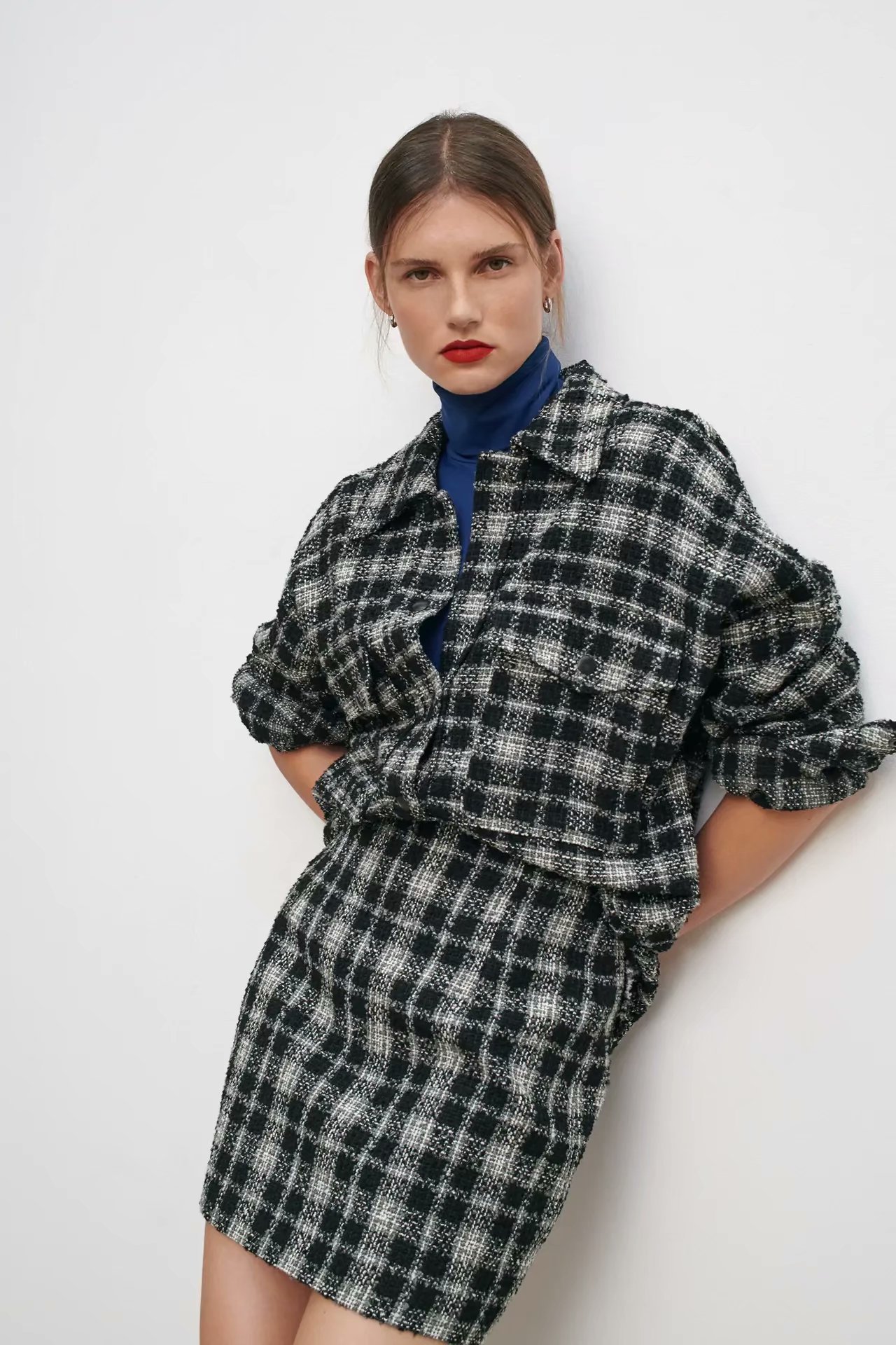 欧美za批发2021春季纹理衬衫女式外套B7-40785