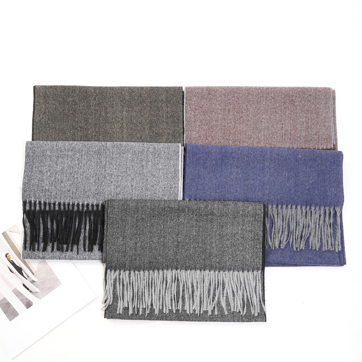 New Exclusive for Cross-Border Simple All-Match Solid Color Trendy Casual Men's Shawl Monochrome Thermal Insulation Tassel Scarf