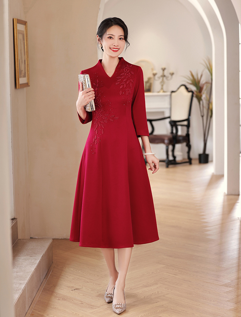 喜婆婆婚宴装结婚礼服妈妈旗袍敬酒服新娘加大码酒红色小个子批发