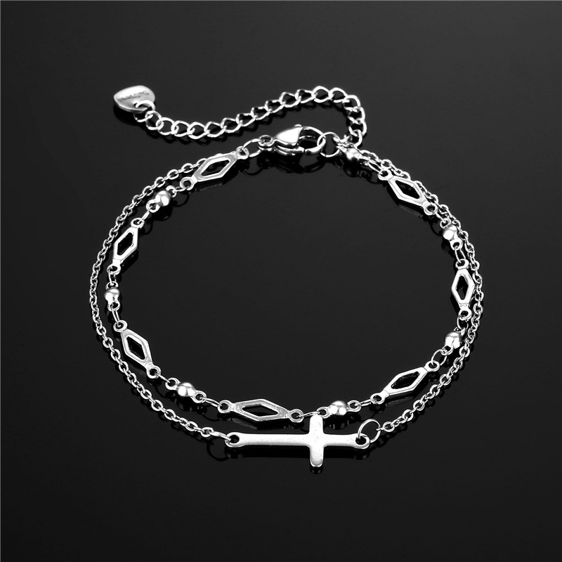 Fashion Trending Women's Jewelry Titanium Steel Bracelet Stainless Steel Drip Cross Double Layer Bracelet Foreign Trade Popular Jewelry