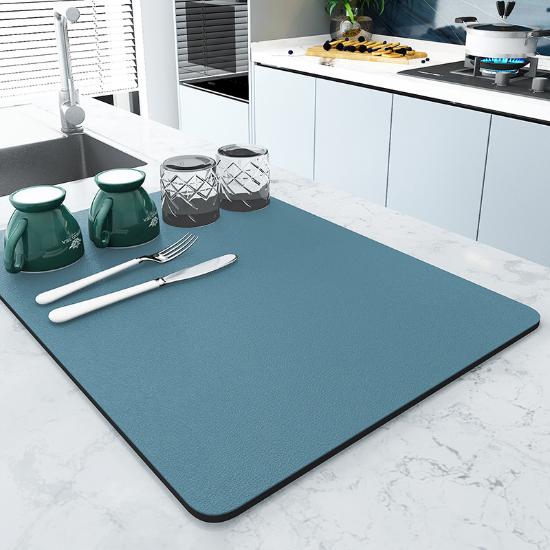 Nordic Minimalist Style Desktop Heat Insulation Non-Slip Mat Solid Color Faux Leather Hydrophilic Pad Household Restaurant Kitchen Water Draining Pad