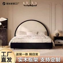 奶油风现代简约布艺床法式主卧黑色侘寂风复古圆形双人床齐边床