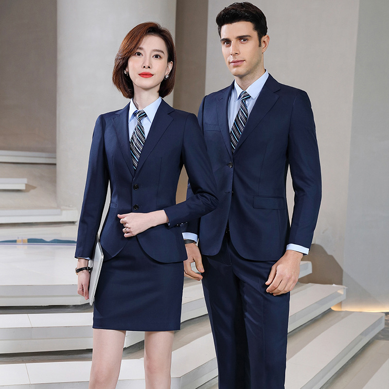 大量现货职业装批发企业西装男套装蓝色行政国厂家直销工作服