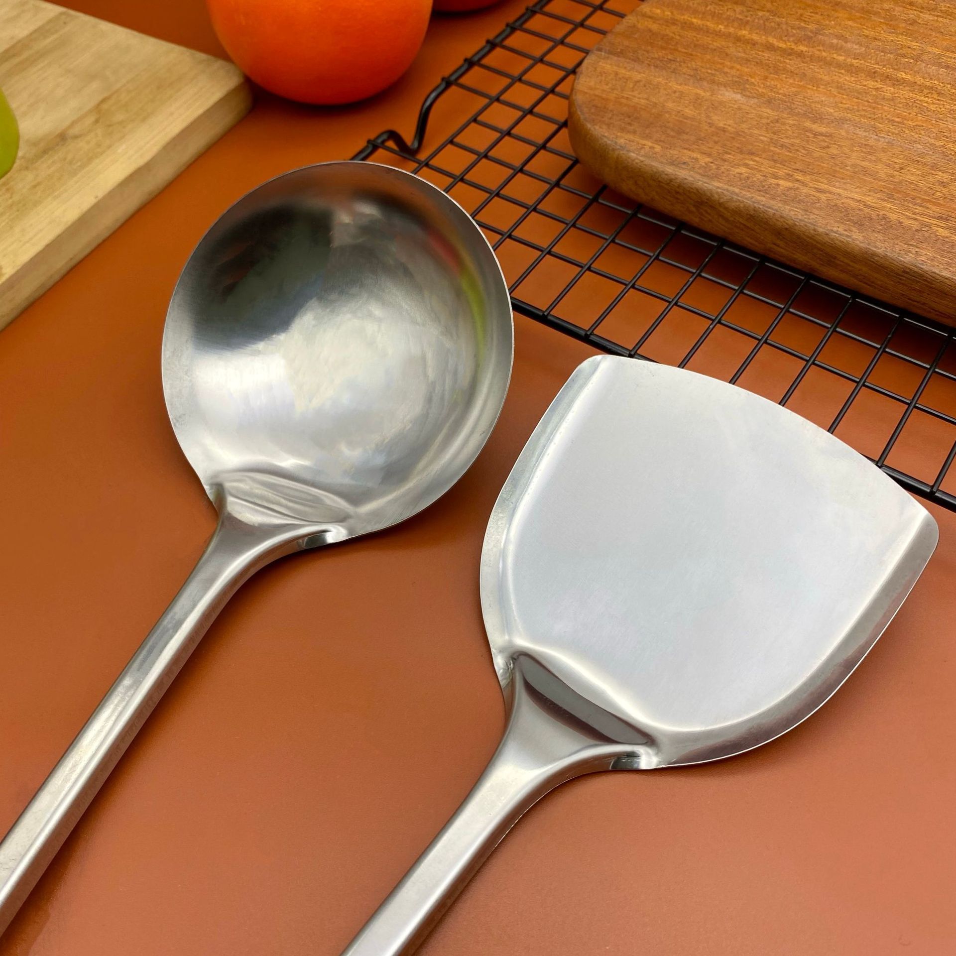 Stainless Steel Kitchenware Ladel Strainer and Soup Spoon Slotted Turner Spatula Spatula Meal Spoon Anti-Scald Handle Kitchen Cooking Spatula