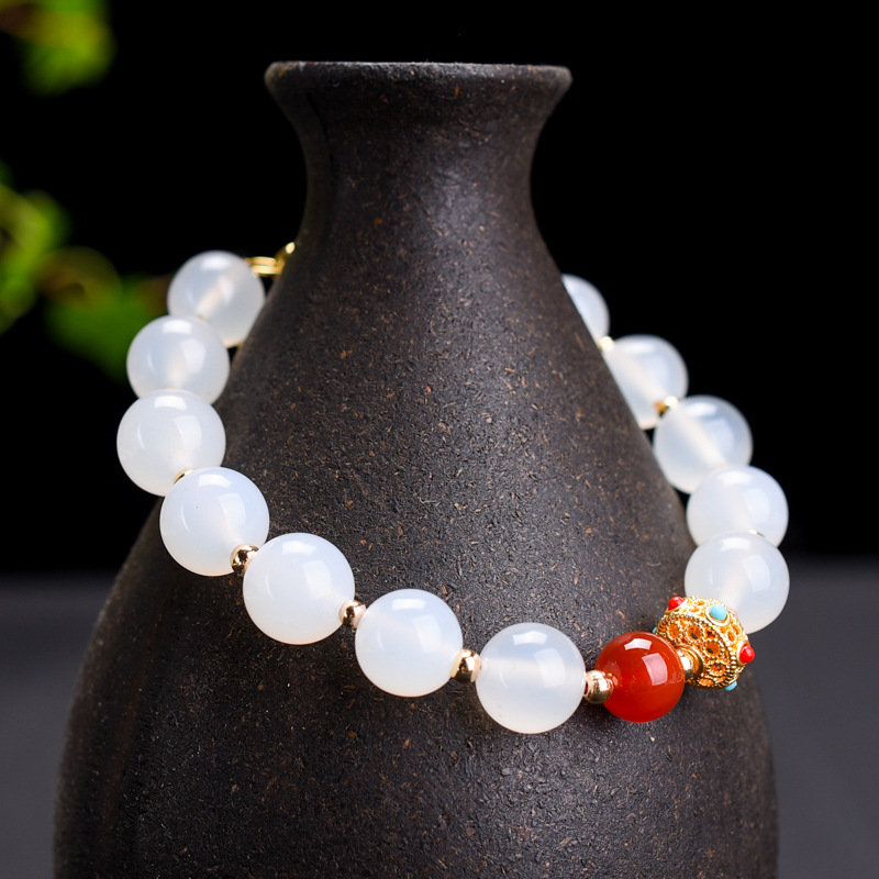 玉髓手链批发高冰白玉髓diy手串10mm圆珠手串女款精品手链