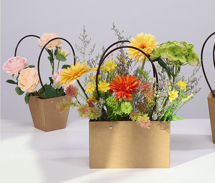 牛皮纸花篮牛皮纸花篮防水干花手提花袋梯形小号玫瑰花插花小邹艺