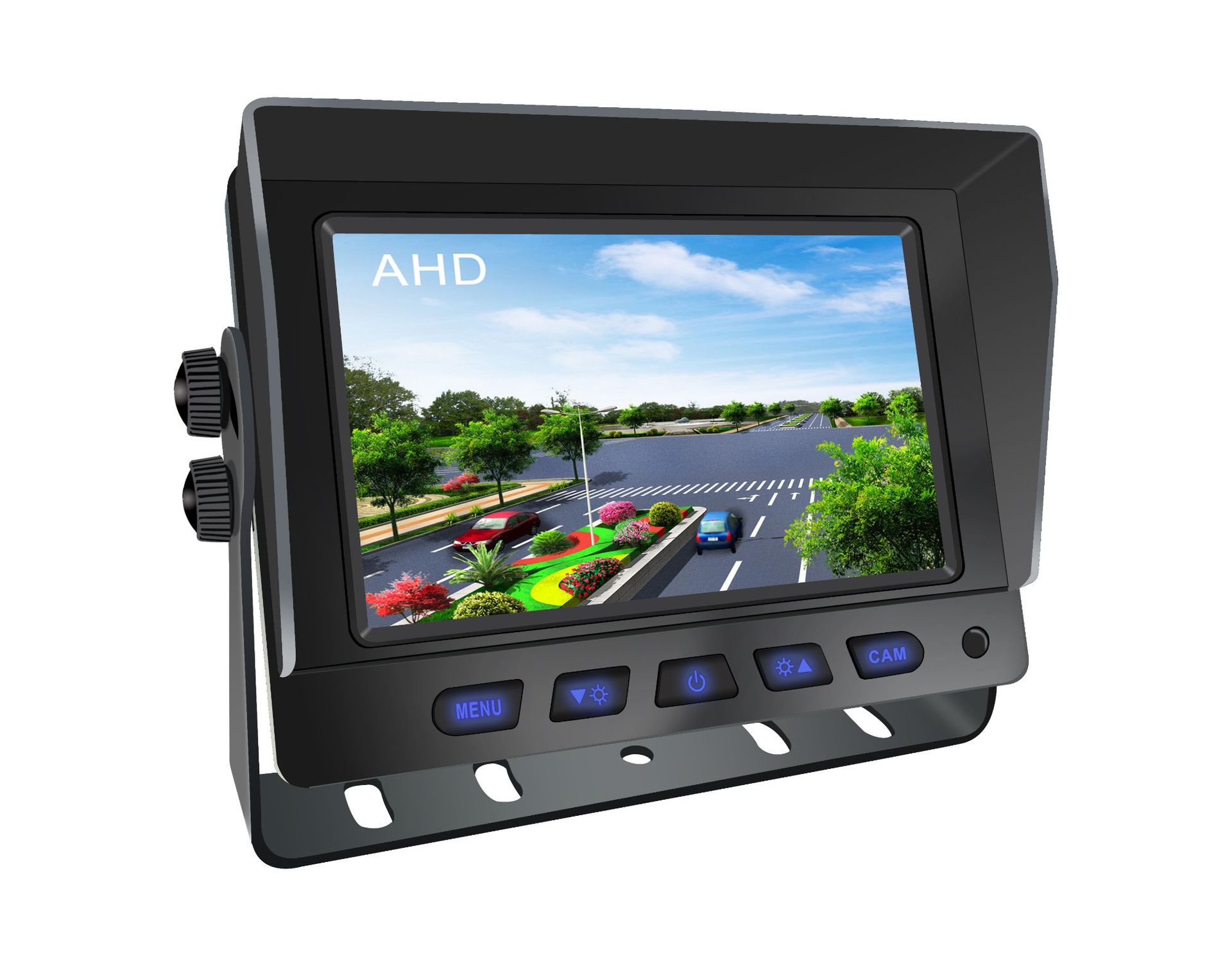 5寸二路航空头ahd高清车载显示器叉车通用显示屏带遮阳罩倒车优先