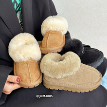 羊毛口儿童真皮雪地靴2024冬季加绒加厚男女童面包鞋宝宝保暖棉鞋