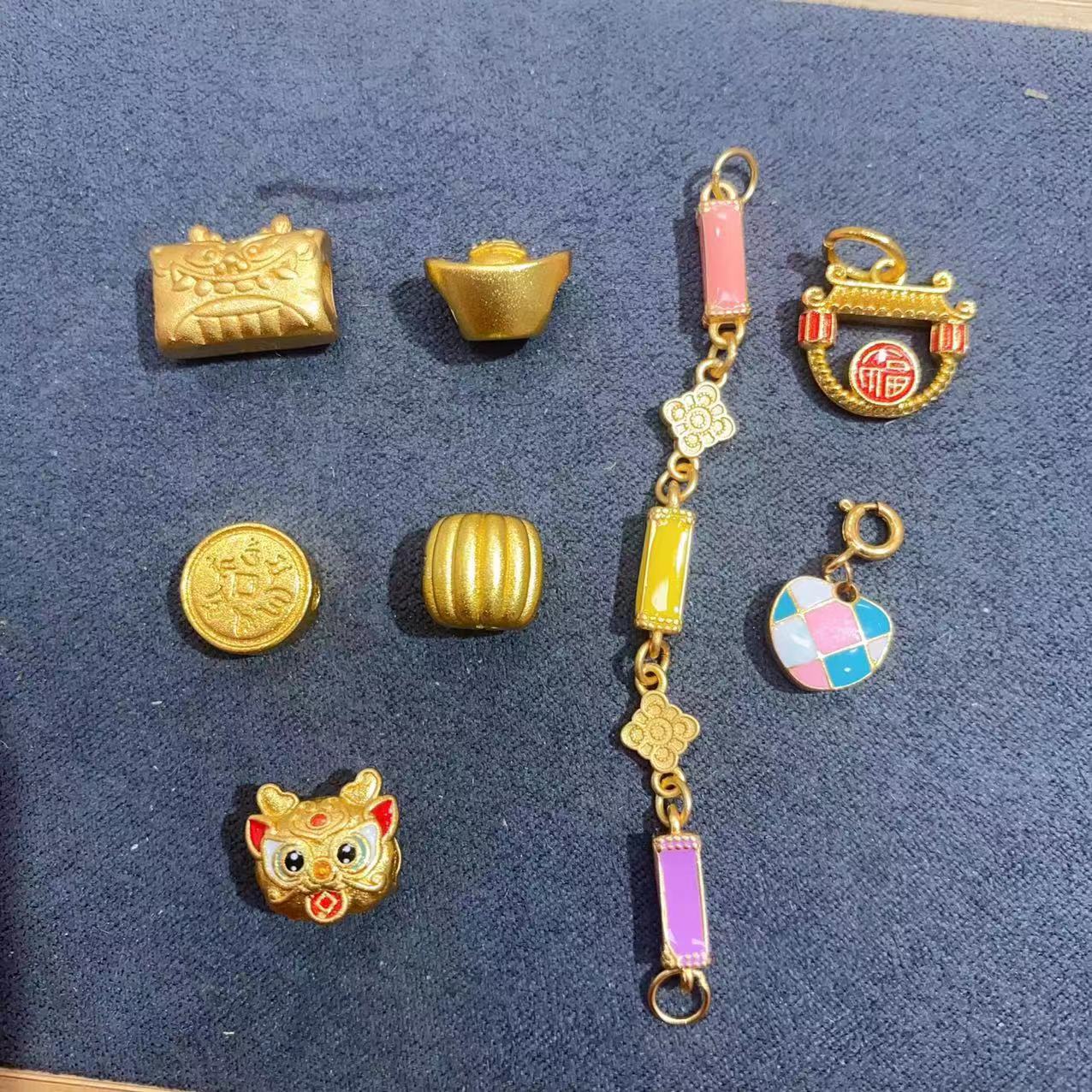 珐琅彩元宝瑞兽隔珠福字门楼爱心吊坠手链项链配饰diy饰品配件