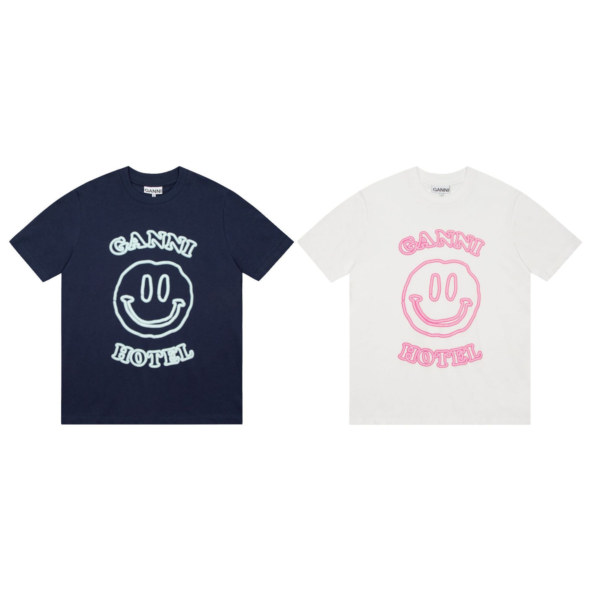 正确版gan笑脸短袖撞色线印花韩国热门潮牌女休闲t恤明星同款潮