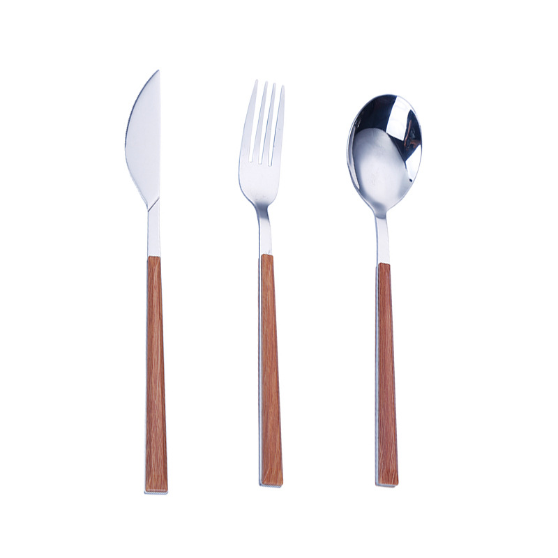 Portable Stainless Steel Tableware Creative Student Wooden Handle Household Spoon Fork Internet Celebrity Ins Western Food/Steak Knife and Fork Batch