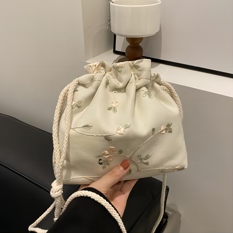 中国古风斜挎仙女汉服配饰包2024夏季新款百搭手提袋蕾丝布单肩包