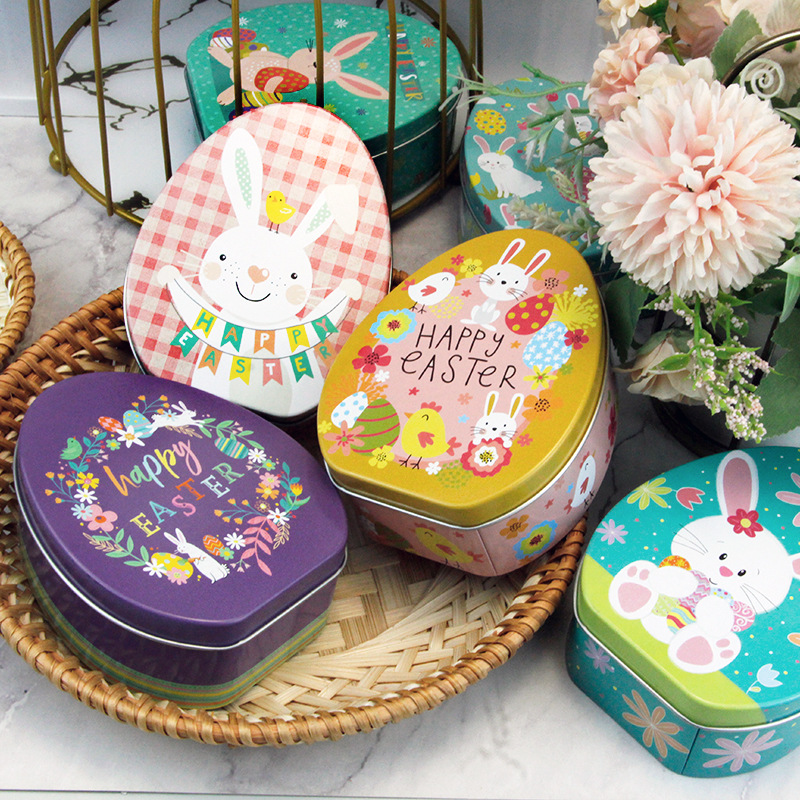 彩蛋糖果盒复活节派对小礼品兔子铁盒马口铁巧克力糖果包装小铁盒