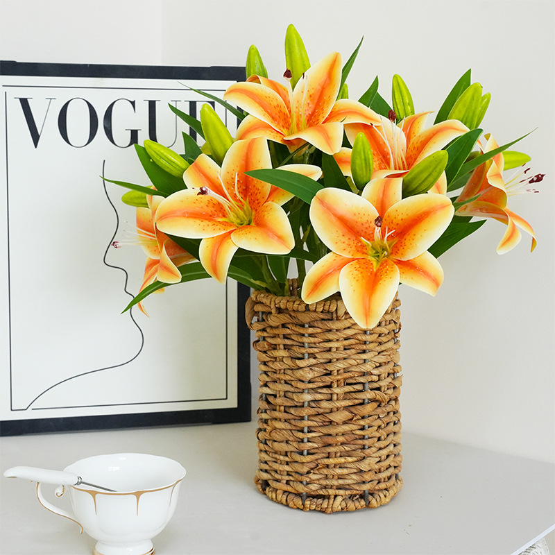 3d打印过胶百合短枝法系浪漫假花装饰居家餐容场所高端仿真花束