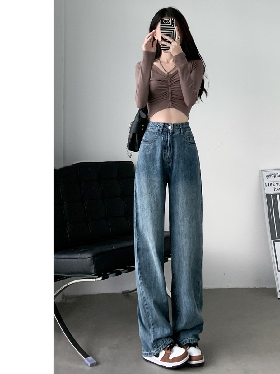 Straight Jeans for Women 2023 New Internet Hot Loose Version Wide-Leg Pants Straight Slim Fit Look Straight Leg High Street