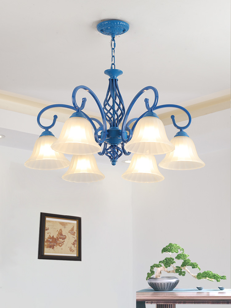 地中海吊灯客厅灯餐厅卧室灯田园风格蓝色灯饰灯具简欧铁艺工程灯