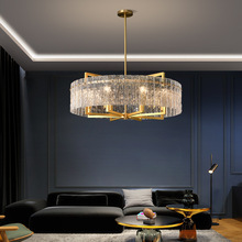 全铜轻奢吊灯设计师现代简约客厅灯美式复古水纹玻璃圆形餐厅灯具