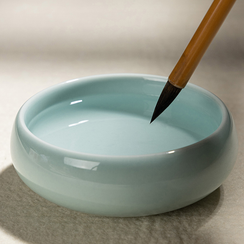 陶瓷笔洗缸书法洗砚台墨盘大号古风毛笔盘瓷盘洗墨缸毛笔搁文房四
