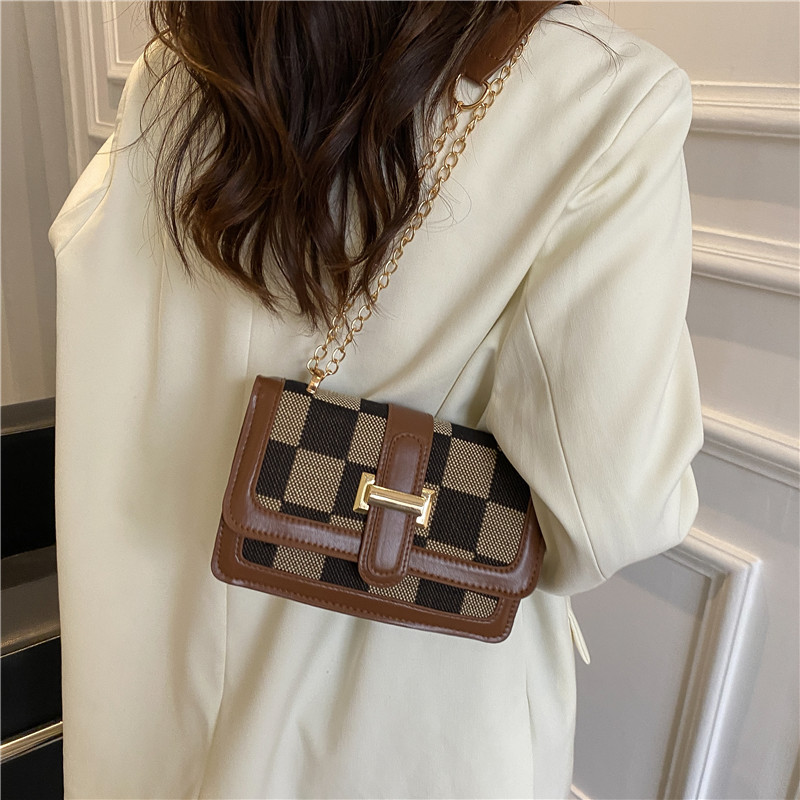 Bag Women's Bag New 2021 Winter Minimalist Fashion Chessboard Grid H Chain Belt Fashion Ins Shoulder Messenger Bag