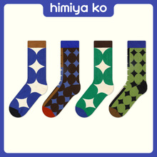 Himiya ko 2023袜子女双子星系列168N设计ins款提花精梳棉中筒袜