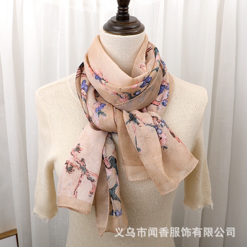 Chiffon Printed Scarf Mother Fashion All-Match Silk Scarf Female 155 * 50cm Chiffon Long Silk Scarf Factory Wholesale