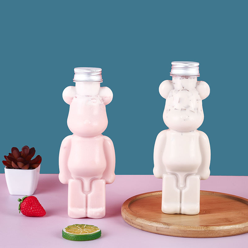源头厂家400ml网红暴力熊奶茶瓶pet透明饮料瓶便携小熊果汁瓶批发