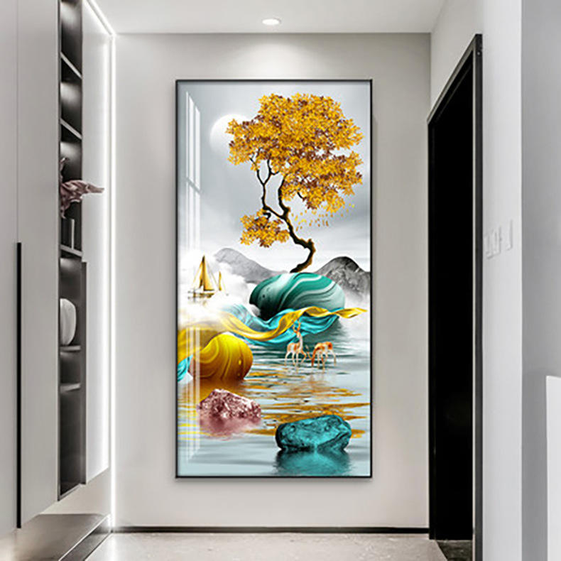 Nordic Crystal Porcelain Home Entrance Painting Vertical Version Corridor and Aisle Mural Background Wall Modern Minimalist Floating