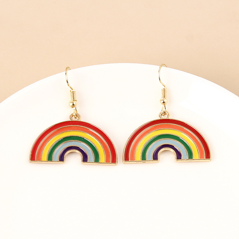 合金滴油彩虹耳环 夏日少女风合金耳坠ins可爱彩虹耳环高质量批发