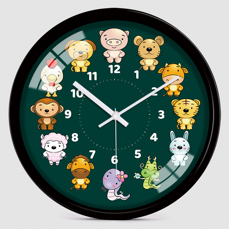 十二生肖卡通时钟表客厅儿童房学校幼儿园教师培训机构静音壁挂钟