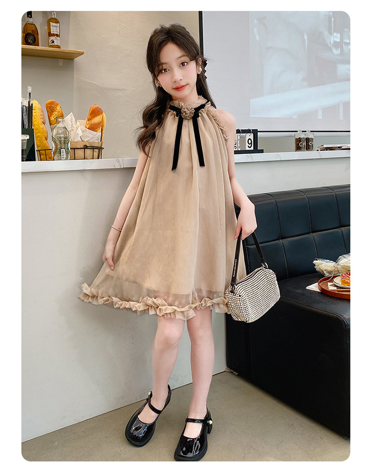 女童挂脖连衣裙夏季2024新款儿童女孩大童夏装洋气公主裙吊带裙子详情2
