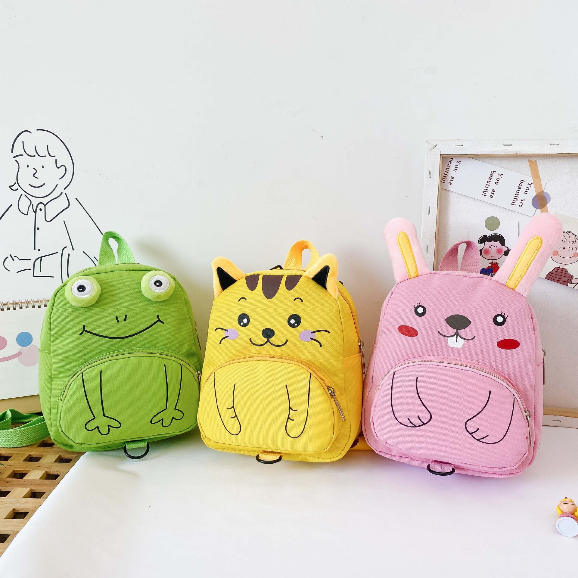 韩版可爱儿童双肩包卡通动物印花防走失背包男女幼儿园早教书包