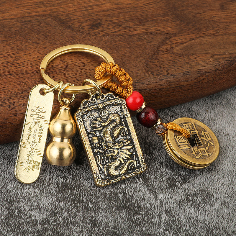 Brass Zhao Gongming Zodiac Keychain Pendant Blessing Personalized Keychain Accessories One Piece Dropshipping Free Shipping