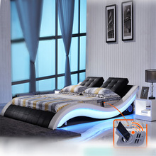 现代简约主卧皮床真皮床双人床1.8米卧室音响浪漫婚床个性LED皮床