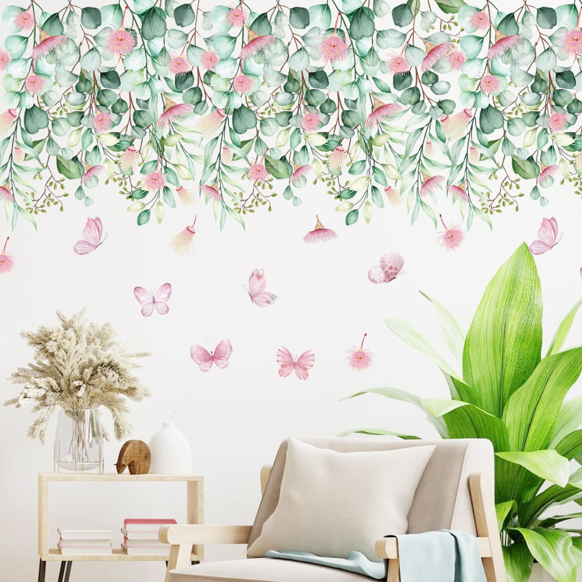 br94550自然风情写实花藤蝴蝶自粘墙贴客厅卧室背景墙装饰贴纸